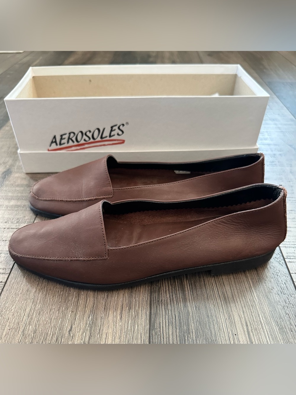 Aerosoles Leather Cushioned Loafer Flats Brown Women's Slip On Casual Shoes